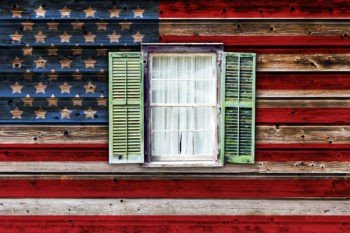 Old House With American Flag